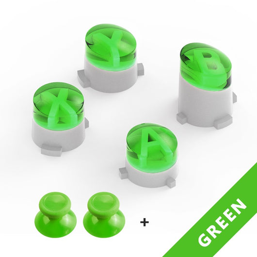 Orange ABXY bullet button replacements and two matching mushroom head thumbstick caps for Xbox One gamepad. - Image 10
