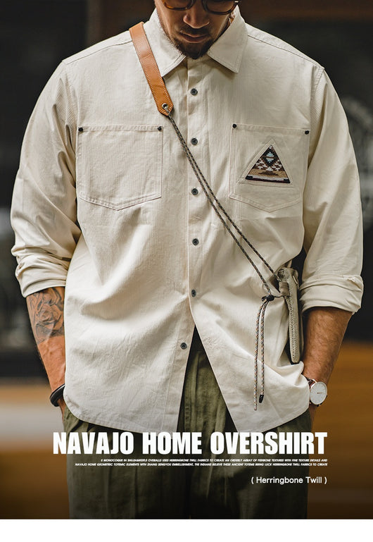Camisa Manga Larga Estilo Retro con Totem Indígena Crema - Image 10