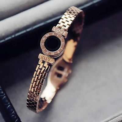 Pulsera Brazalete Números Romanos Oro Rosa Acero Inoxidable para Parejas - Image 3