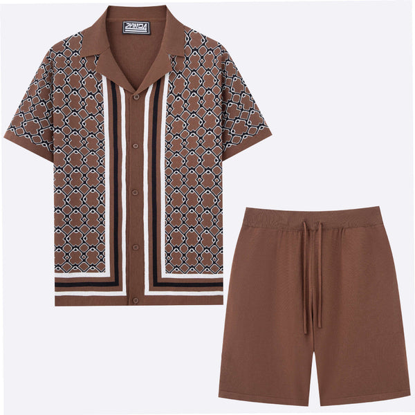 Traje Tejido Jacquard Geométrico con Cuello Cubano para Hombre