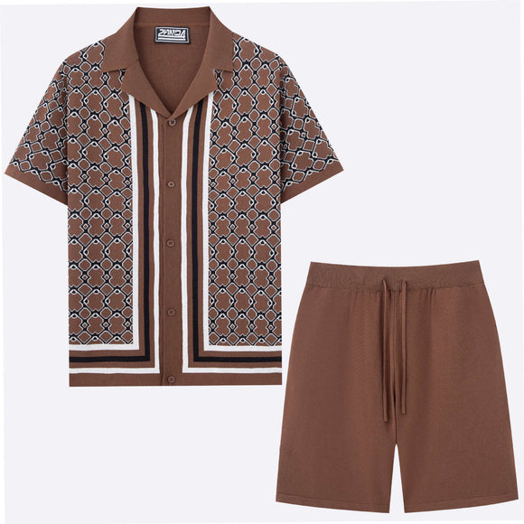 Traje Tejido Jacquard Geométrico con Cuello Cubano para Hombre