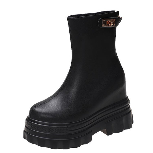 Botas Cortas con Cuña Interna de 4CM - Tacón Elevado y Base Plana