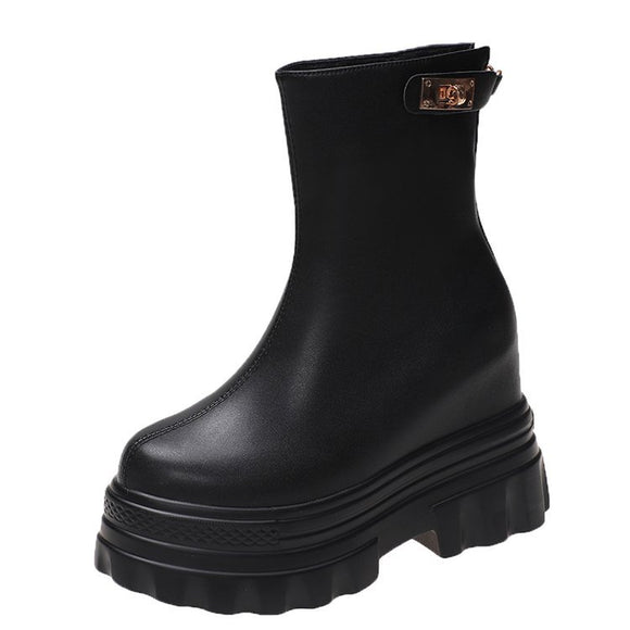 Botas Cortas con Cuña Interna de 4CM - Tacón Elevado y Base Plana