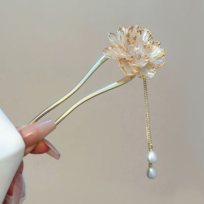 Peineta Retro Flor Peonía con Borla en U para Mujer - Image 11