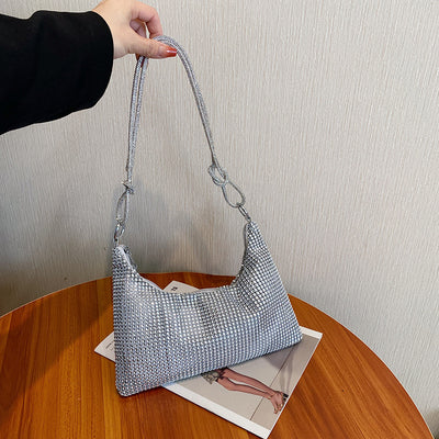 Bolso de Hombro Brillante con Strass y Detalle Anudado
