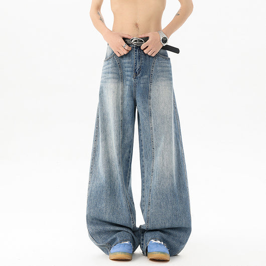 Pantalones Denim Retro Azul Holgados de Pierna Ancha para Hombre - Image 2