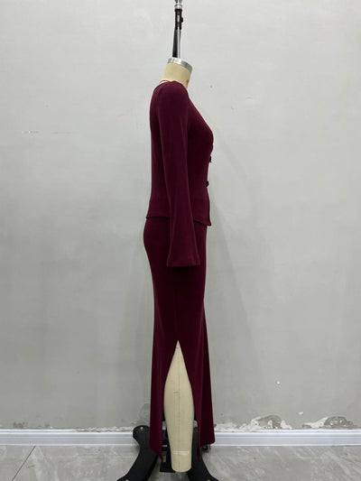 Blusa Corta con Cuello Cuadrado y Hebilla Fashion en Burgundy - Conjunto Tejido - Image 7