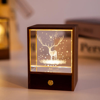 Lámpara Nocturna de Cristal con Diseño de Alce y Nubes - Caja de Madera - Image 2