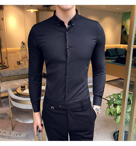 Camisa Manga Larga Estilo Gentleman Británico de Color Sólido - Image 32