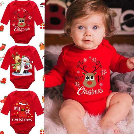 Mameluco Largo Rojo con Diseño de Alce para Bebé Recién Nacido