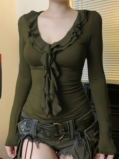Suéter Vintage con Volantes y Mangas Largas Ajustadas para Mujer - Image 12