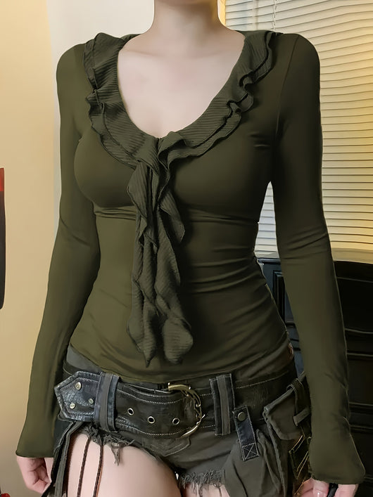 Suéter Vintage con Volantes y Mangas Largas Ajustadas para Mujer - Image 12