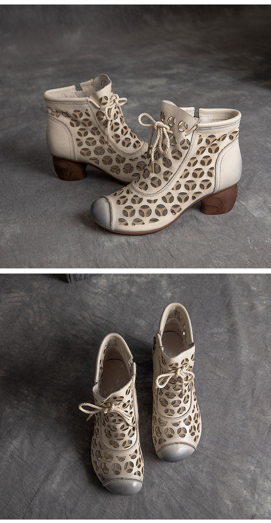 Sandalias Mujer Piel Tacón Medio Chunky Cordones Punta Redonda - Image 15