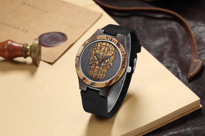 Reloj de Madera Calavera con Movimiento de Cuarzo y Doble Color - Image 10