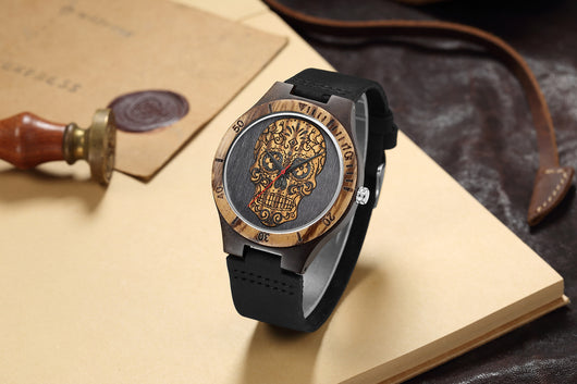 Reloj de Madera Calavera con Movimiento de Cuarzo y Doble Color - Image 10