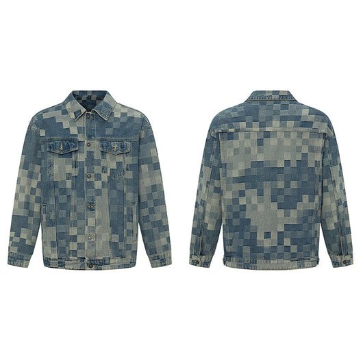 Chamarra Denim Mosaico Estilo Coreano para Hombre - Image 4