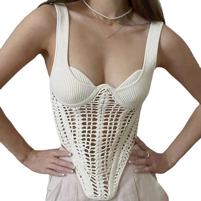 Chaleco Calado Mujer Cuello Bajo Diseño Fishbone Transparente - Image 5