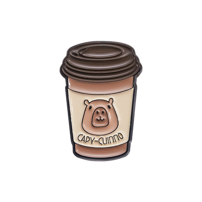 Cute capybara enamel brooch wearing a pink donut with sprinkles and "DONUT WORRY BE CAPPY" text. - Image 10