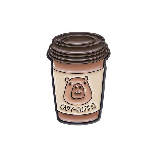 Cute capybara enamel brooch wearing a pink donut with sprinkles and "DONUT WORRY BE CAPPY" text. - Image 10