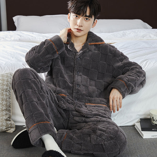 Pijama Hombre Franela Jacquard Forrado Térmico Cómodo