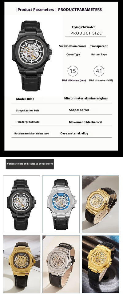 Reloj Mecánico Impermeable para Hombre con Correa de Cuero Barril - Image 12