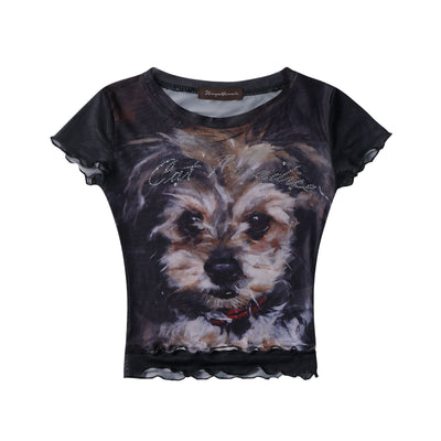 Playera Corta Diseño Americano con Estampado de Gato para Mujer - Image 4