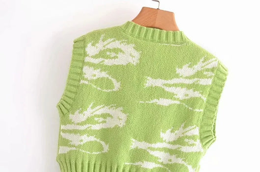 Chaleco Tejido Jacquard Totem Mujer - Escote V, Laterales Abiertos, Largo Asimétrico - Image 8