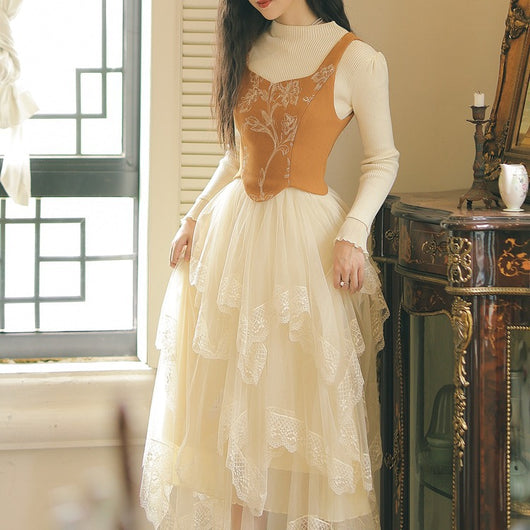Vestido Tejido con Detalle de Encaje y Delantal Cosido - Image 14