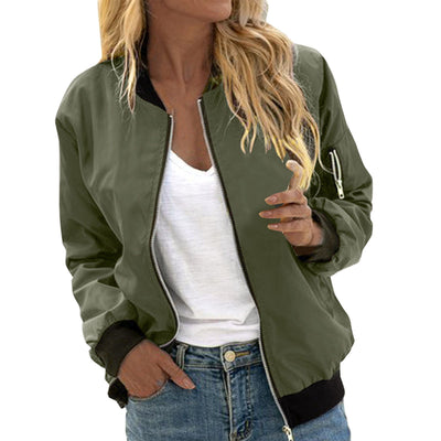 Chaqueta Bomber Vintage para Mujer – Estilo Cool Girl con Cuello Redondo y Cierre - Image 16