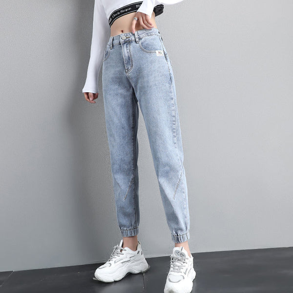 Jeans Baggy Coreano con Banda en Tobillo para Mujer - Estilo Streetwear