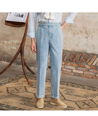Jeans Clásicos de Cintura Alta para Hombre en Algodón Puro - Image 13