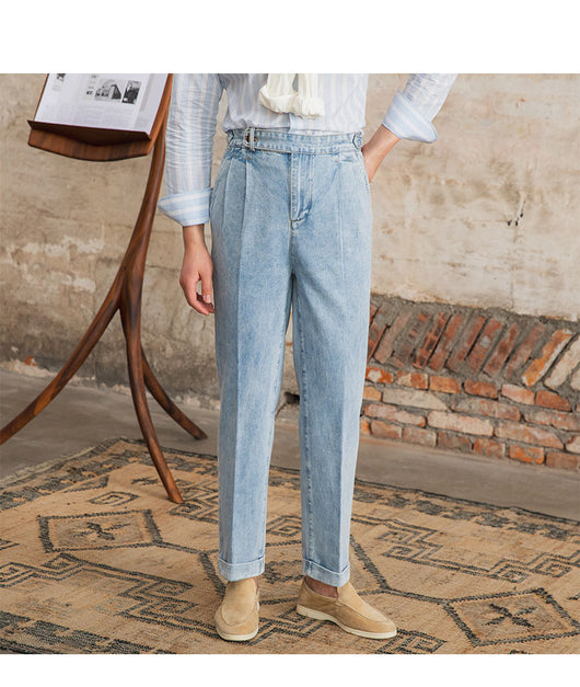 Jeans Clásicos de Cintura Alta para Hombre en Algodón Puro - Image 13