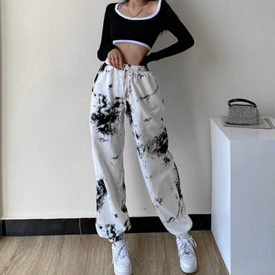 Pantalones Casuales Tie-dye Cintura Alta Ajustados para Mujer - Image 6
