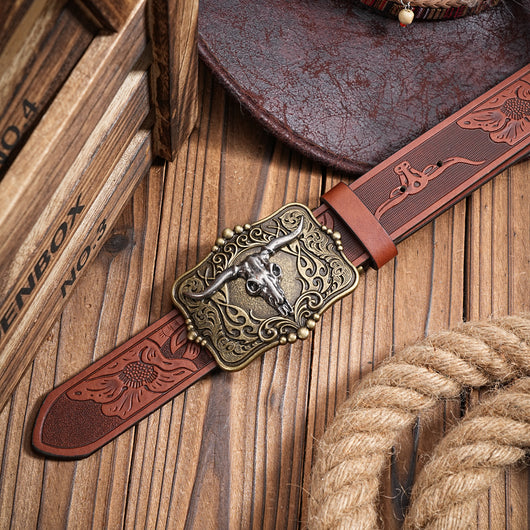 Cinturón de Cuero Marrón para Hombre Estilo Retro Grabado - Image 12
