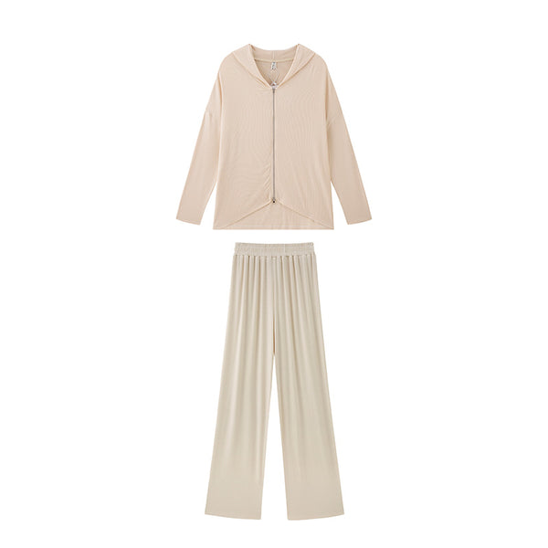 Conjunto Deportivo Casual Crema para Mujer - Blazer y Pantalón Recto Verano
