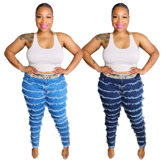 Jeans Skinny Stretch Desteñidos con Flecos para Mujer - Image 9
