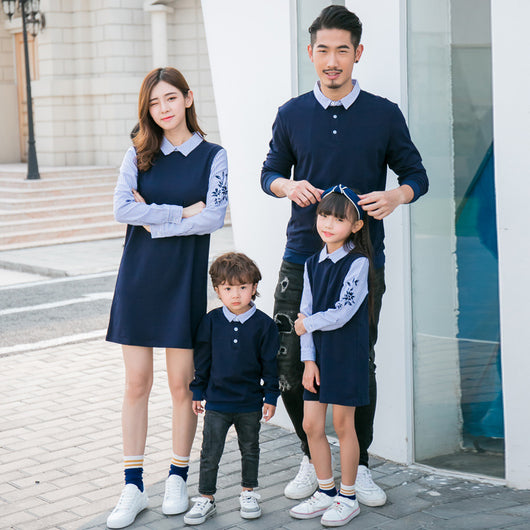 Family of four in matching maroon and striped outfits, including father, mother, son, and daughter. - Image 16