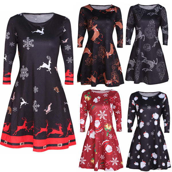 Vestido Navideño Estampado Flores Multicolor para Mujer