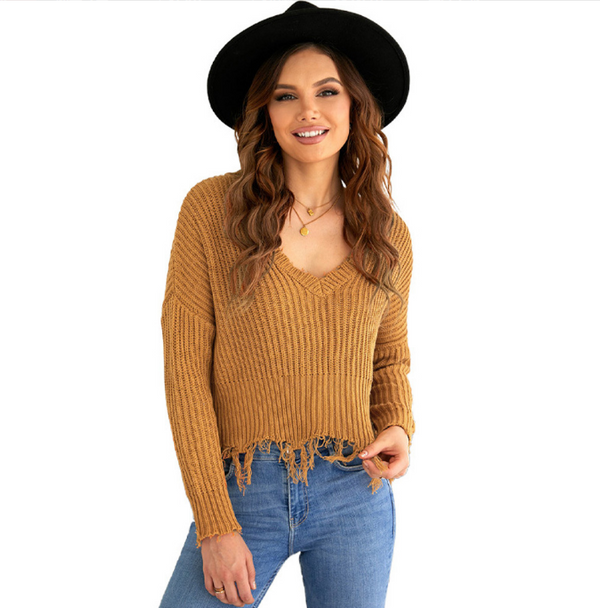 Suéter Slim V-Cuello en Colores Sólidos
