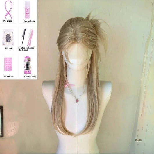 Peluca Larga Lisa Beige con Encaje - Estilo Premium High Level - Image 13