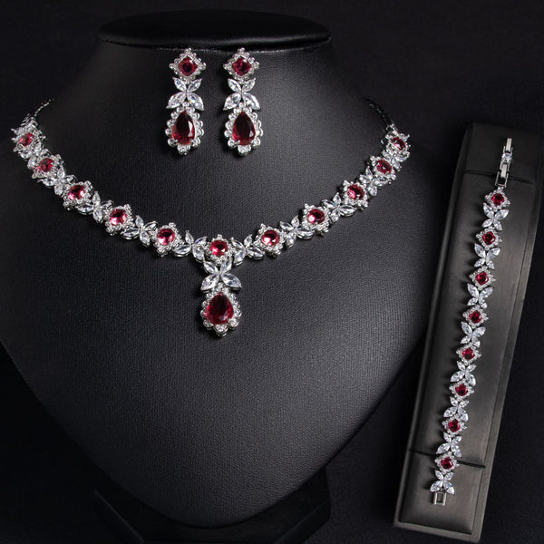 Conjunto de Joyería Nupcial Zirconia Cúbica - Collar, Aretes y Pulsera
