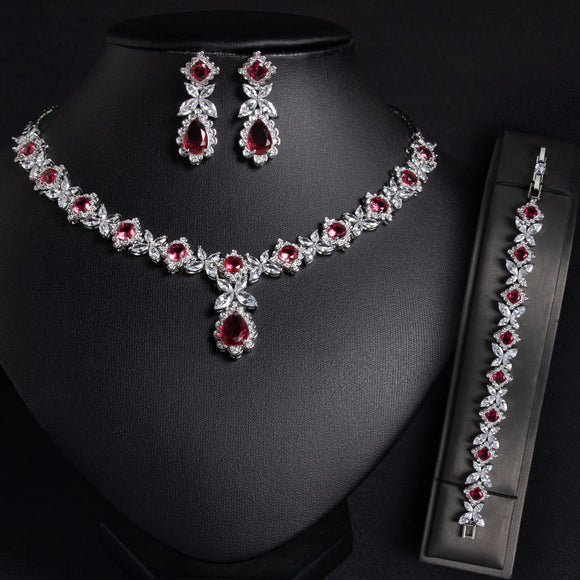 Conjunto de Joyería Nupcial Zirconia Cúbica - Collar, Aretes y Pulsera