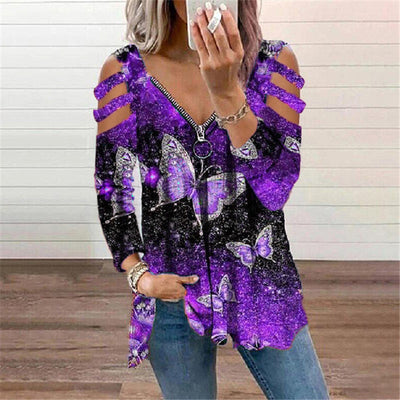 Blusa Manga Larga con Escote V y Estampado de Mariposas - Image 3