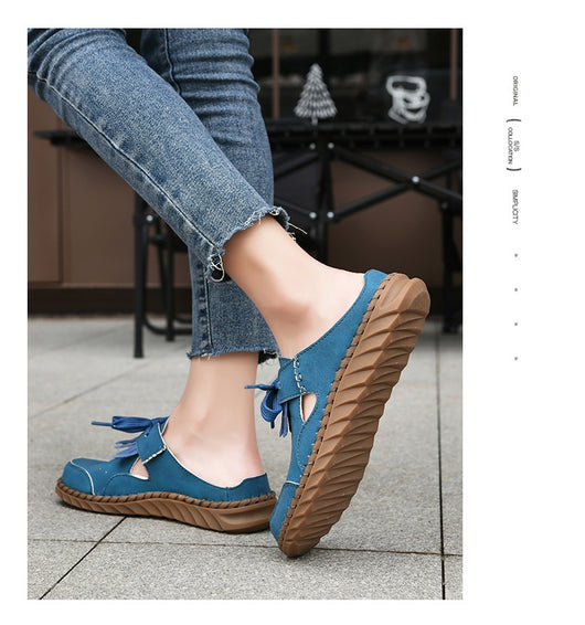 Pantuflas Cerradas de Encaje Artesanales para Mujer con Costura Retro - Image 18