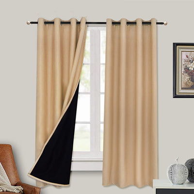 Close-up of a navy blue blackout curtain, showcasing the fabric texture and the black lining on the back. - Image 18