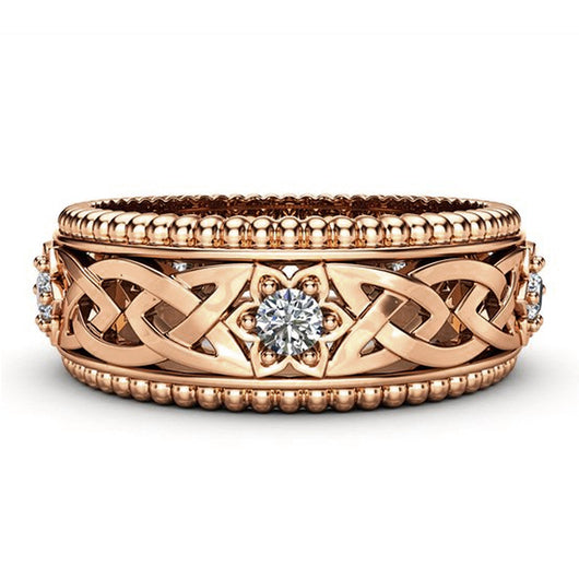 Anillo de Boda Hueco con Diamante Blanco Chapado en Oro 14K - Image 7