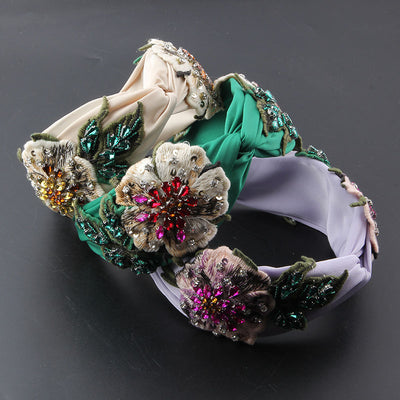 Diadema Ancha de Tela con Flores y Diamantes Incrustados - Image 13
