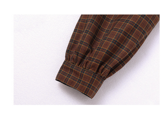 Camisa Preppy de Cuadros con Corbata Integrada de Manga Larga para Mujer - Image 8