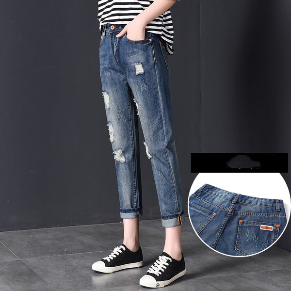 Pantalones Vaqueros Rotos Talle Alto Estilo Harem de 9 Puntos