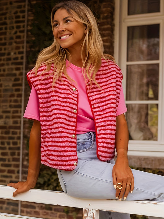 Chaleco Cardigan a Rayas con Botones - Image 6